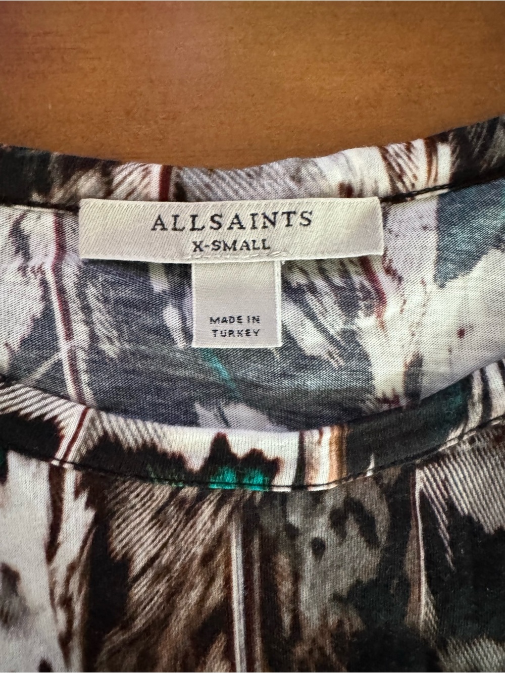 All Saints Women's Abstract Feather-Print Short Sleeve Top - Black/Green - Picture 2 of 9